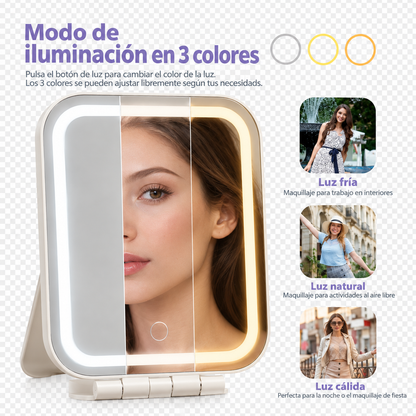 Espejo de maquillaje con luz LED 3 tonos