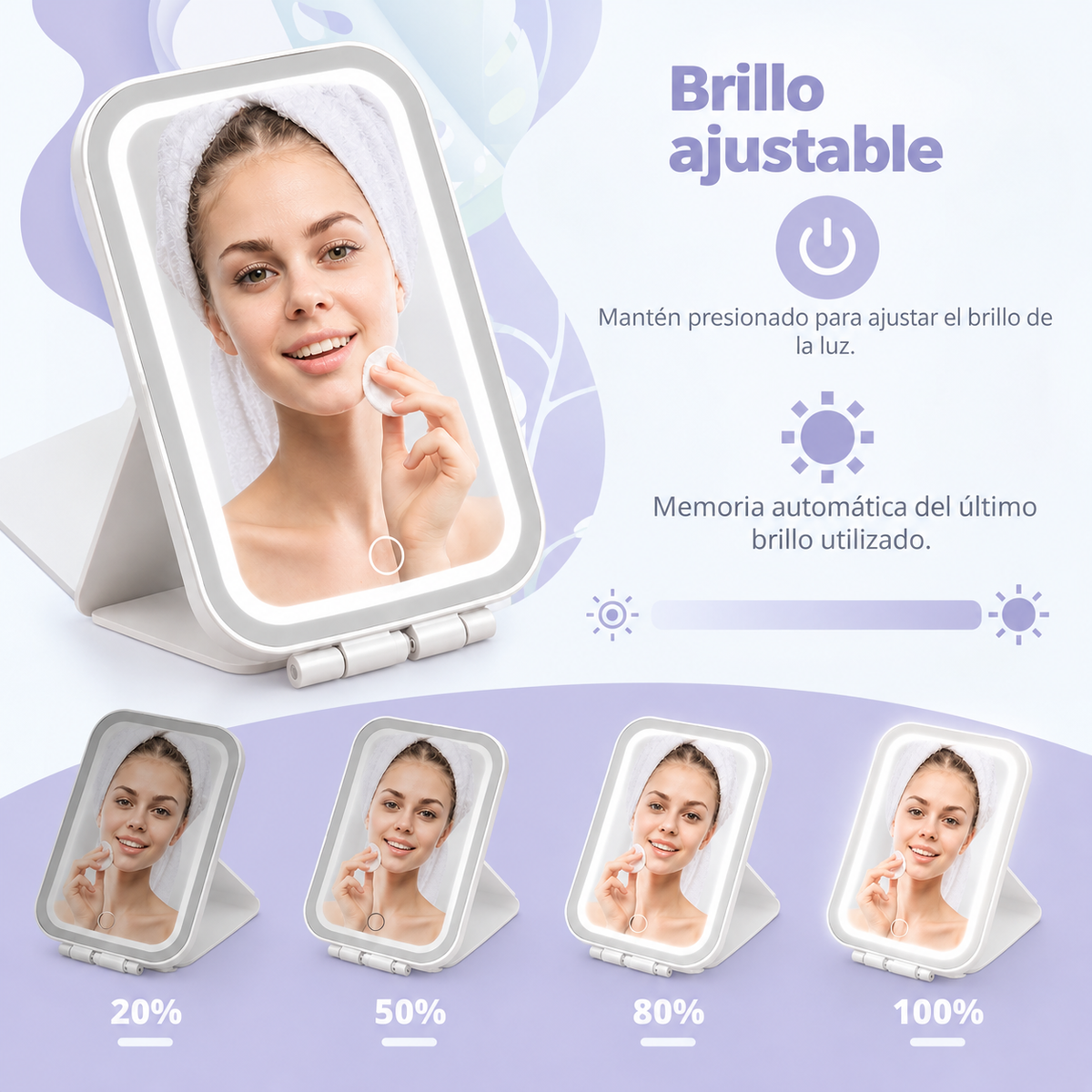 Espejo de maquillaje con luz LED 3 tonos
